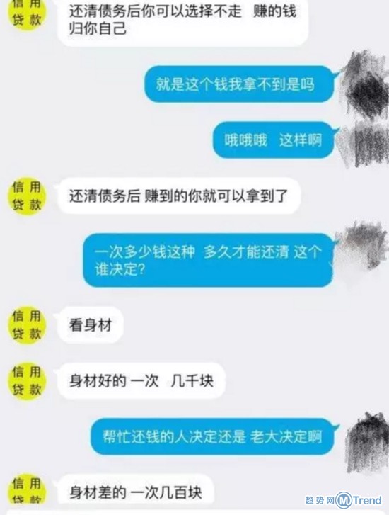 裸条借贷女生无法还款 被安排卖淫还钱聊天记录流出
