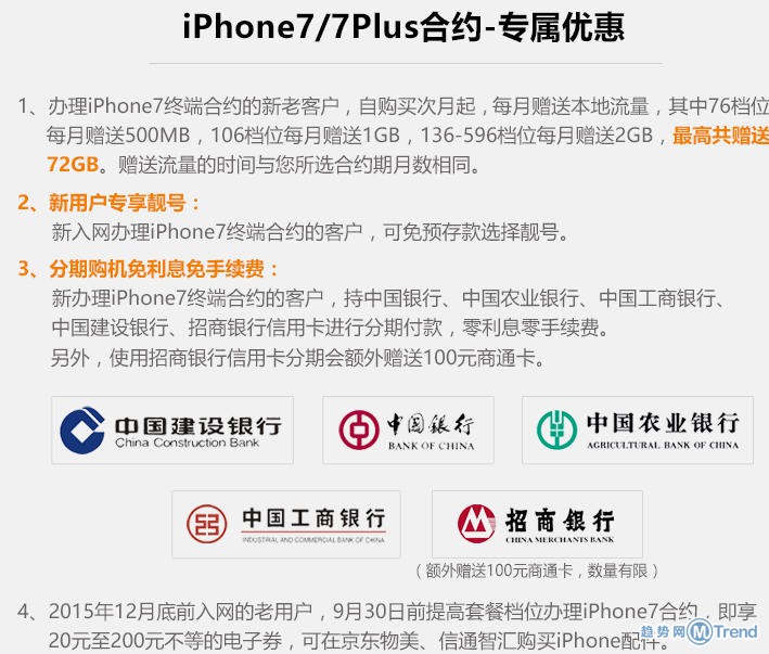苹果7移动电信联通合约机套餐资费对比！分期0首付0手续费