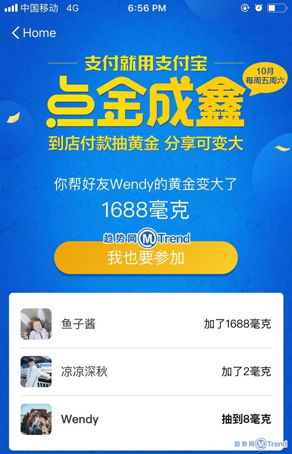 支付宝点金成鑫：抽黄金新玩法 分享可变大！有图有真相